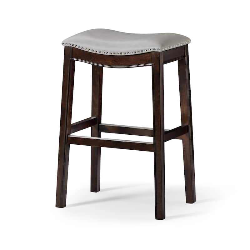 New Ridge Home Goods Julian Counter-Height Bar Stool with Gray Faux Leather Seat