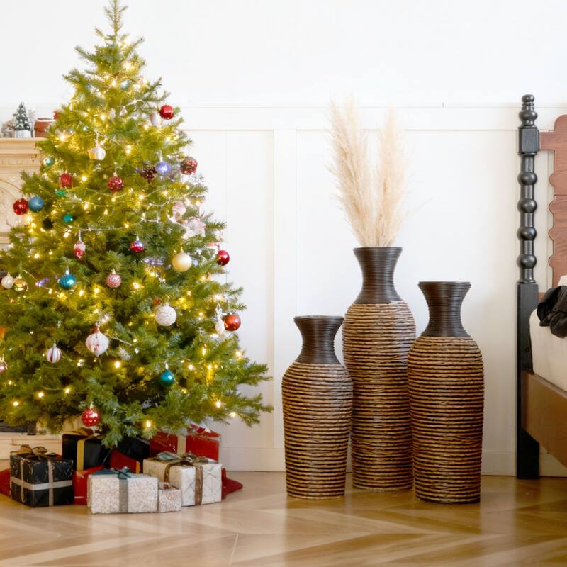 Hand-Woven PVC Rattan Floor Vase