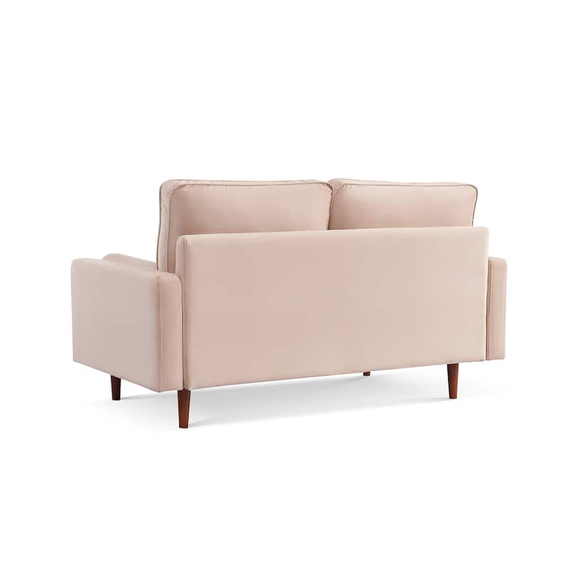 HomeRoots 69" Beige Velvet Sofa And Toss Pillows With Dark Brown Legs - 69