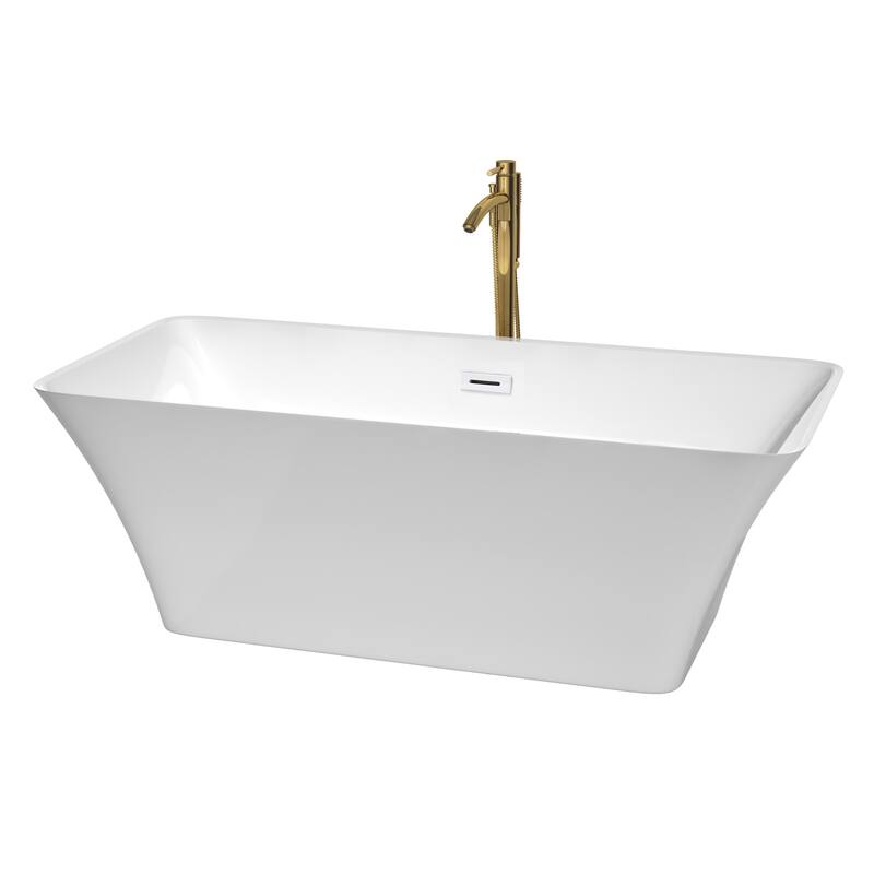 Wyndham Collection Tiffany 67" Freestanding Soaking Tub with Tub - White / Shiny White Trim / Brushed Gold Faucet