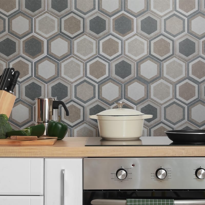 Merola Tile Traffic Hex Combi Grey 8-5/8" x 9-7/8" Porcelain Floor and Wall Tile