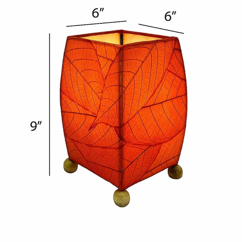 Handmade Mini Square Cocoa Leaf Table Lamp, Cocoa Leaves Shade, 6 x 6 x 9 in.