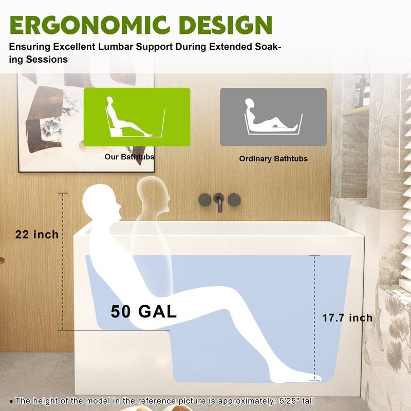 GDFStudio - Alistair Compact Freestanding Soaking Bathtub with Supportive Built-In Seat