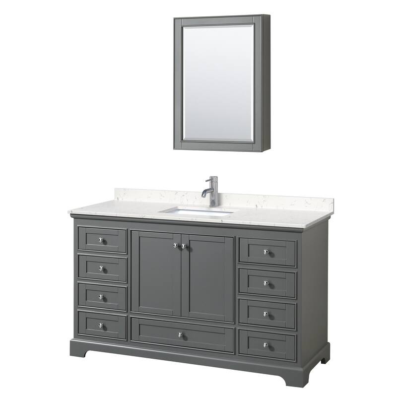 Wyndham Collection Deborah 60" Free Standing Single Basin Vanity Set - Dark Gray / Carrara Cultured Marble Top / Polished