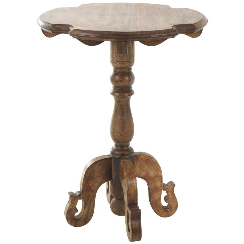 Mango Wood Turned Accent Table with Scrolled Legs and Cutout Tabletop - Brown - Roche River Decor - Brown