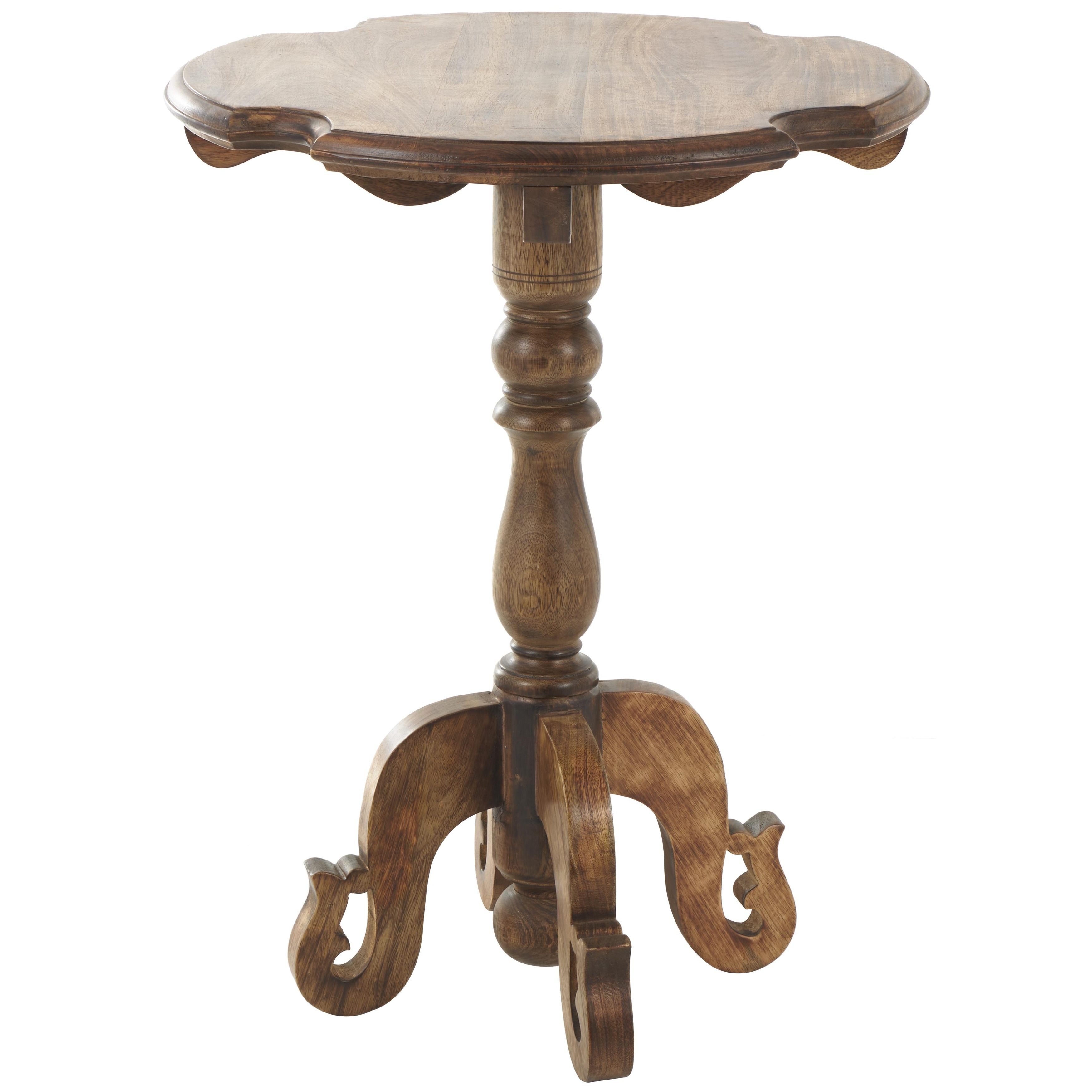 Roche River Decor - Mango Wood Turned Accent Table with Scrolled Legs and Cutout Tabletop - Brown