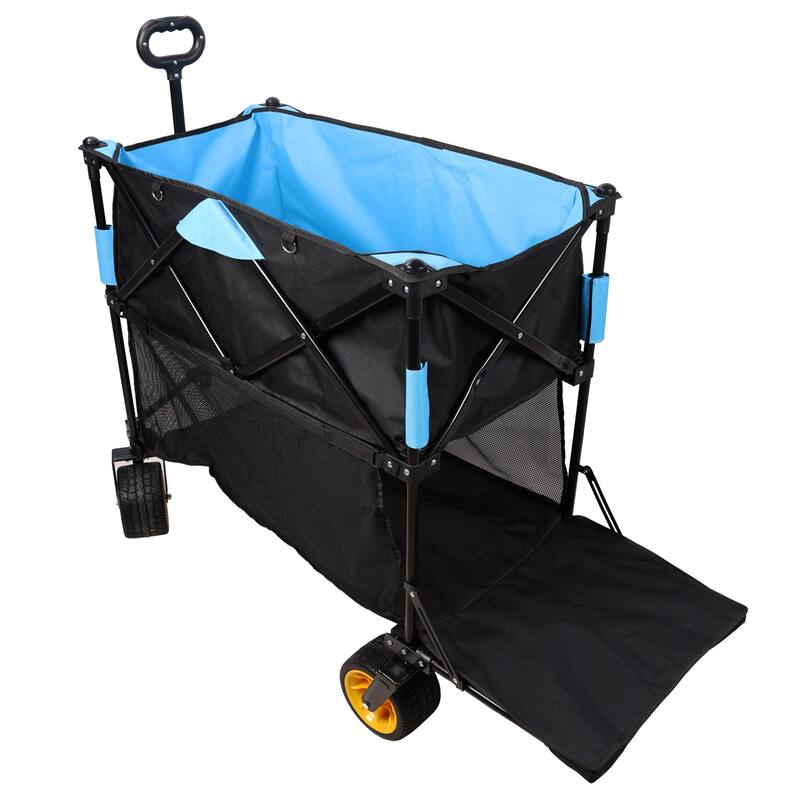 Big large capacity Folding cart Extra Long Extender Wagon Cart Folding Wagon Garden Shopping Beach Cart (black +orange)