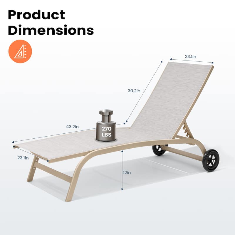 Pellebant 2PCS Outdoor Adjustable Chaise Lounge Chair with Wheels - N/A