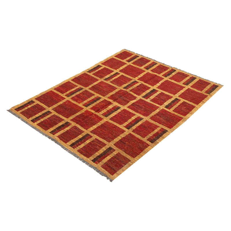 ECARPETGALLERY Flat-Weave Natural Red Wool Tapestry Kilim - 5'3 x 6'8