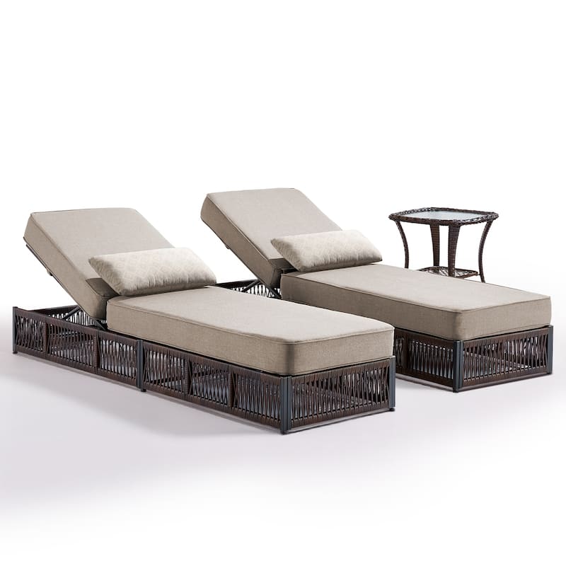 Gymojoy Outdoor Patio Chaise Lounge Chair, Luxury Recliner with 6-Position Backrest & 5-Inch Cushions Set of 2 with Side Table