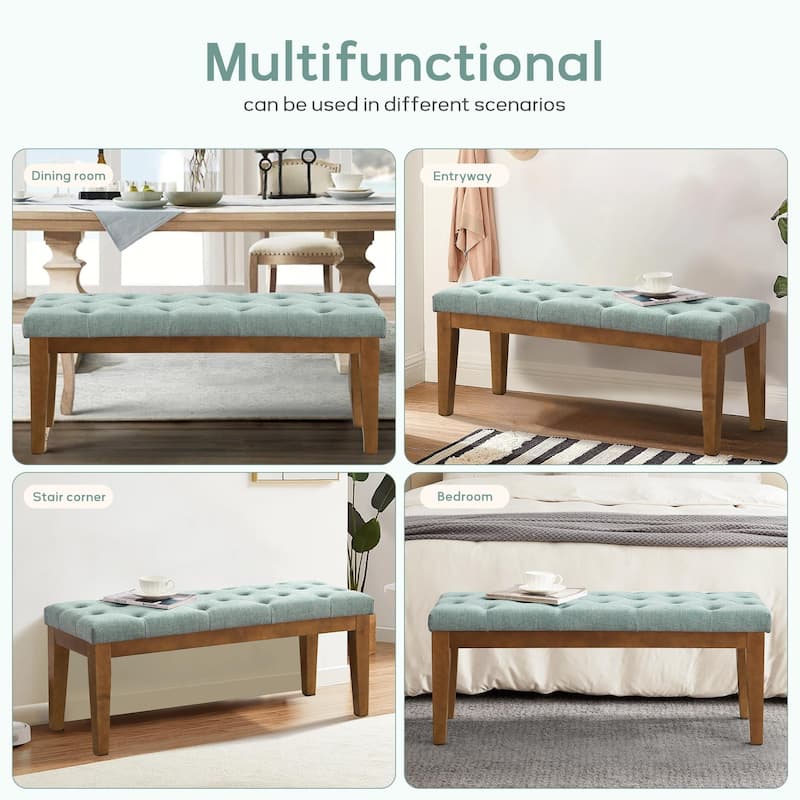 Button-Tufted Bench for End of Bed, Entryway Bench Beige/ Black/ Brown Solid Wood, Leather, Fabric 44-inch