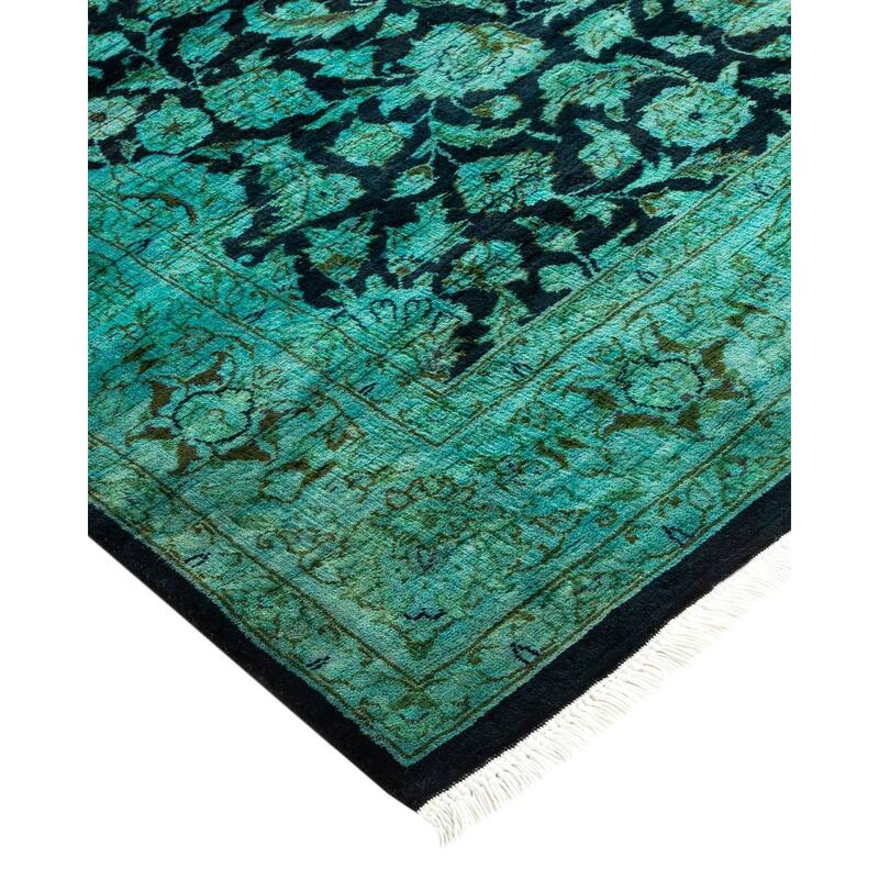 Overton Hand Knotted Wool Vintage Inspired Modern Contemporary Overdyed Blue Area Rug - 4' 0" x 6' 3"