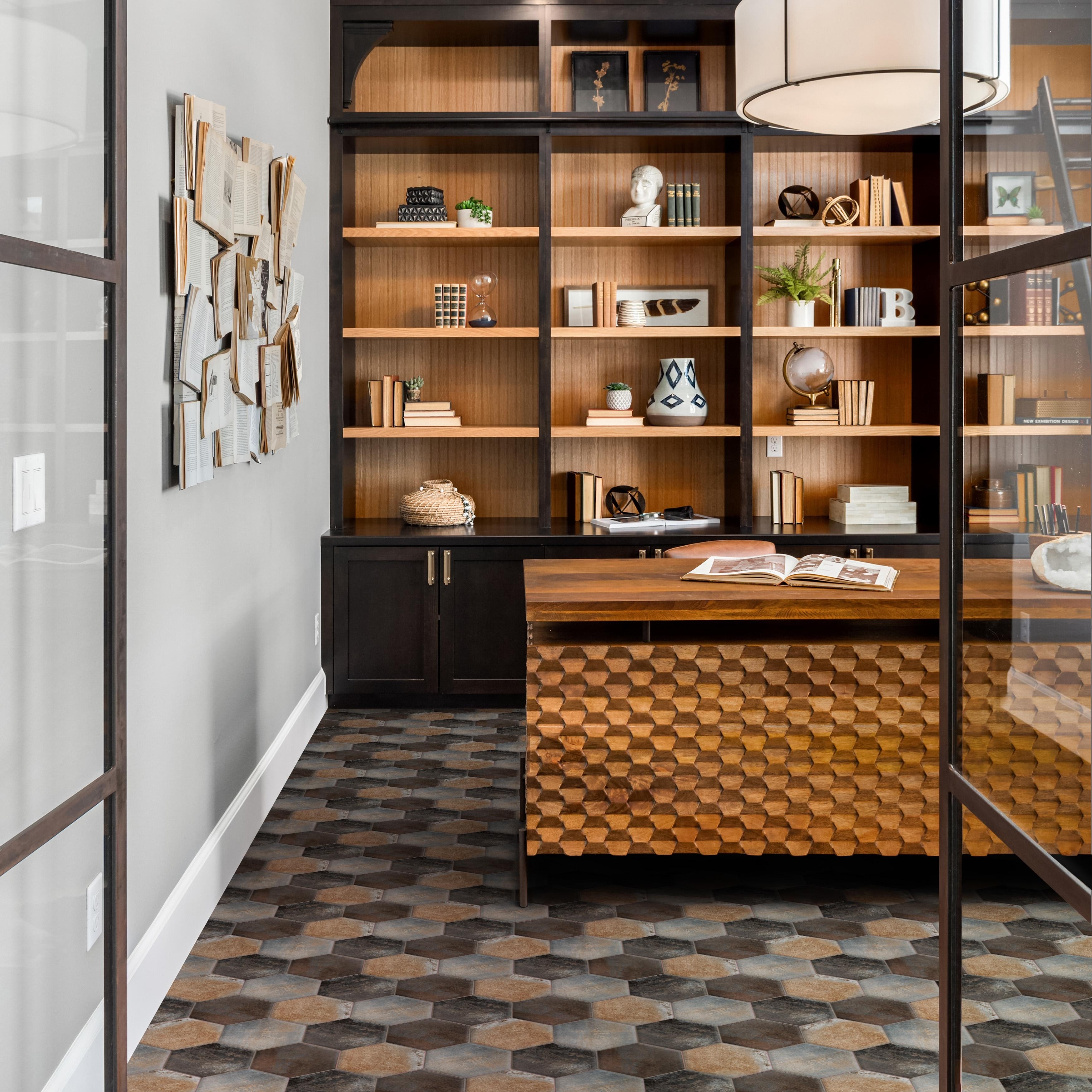 Merola Tile Industrial Hex Multi Mix 8-1/2" x 9-7/8" Italian Porcelain Floor and Wall Tile