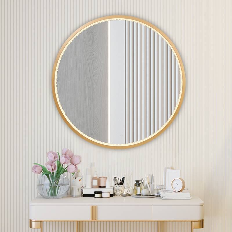 Luxury LED Wall Mirror Dimmable Bathroom Vanity Anti-fog Mirror - Black/Dark Gold - 36'' H X 2'' W