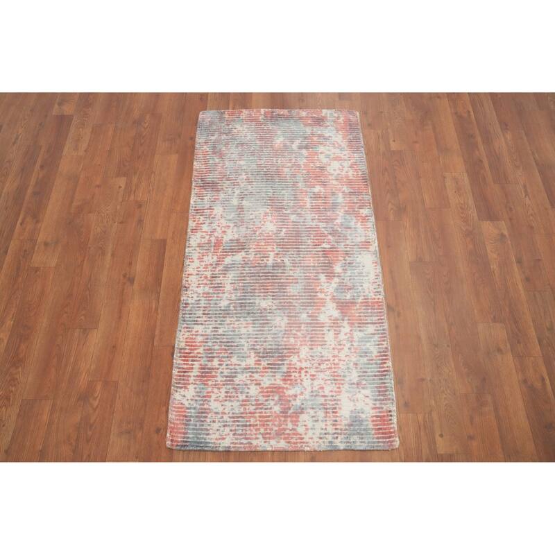 Hand Knotted Oriental Viscose Silk Carpet Modern All-Over Oranges & Rust Abstract Area Rug - 4' 0'' X 2' 0''
