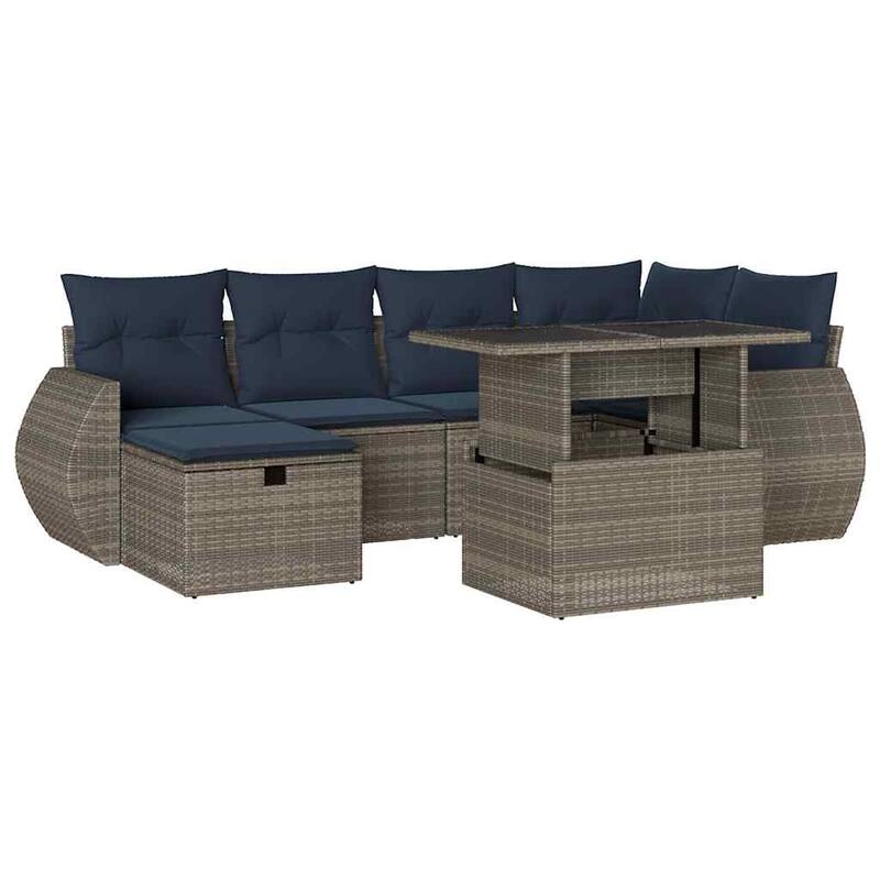 vidaXL Patio Sofa Set with Cushions Sectional Couches 7 Piece Poly Rattan