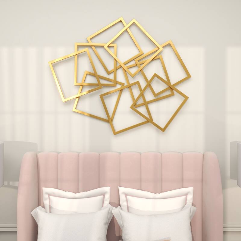 Metal Geometric Overlapping Square Home Wall Decor - Gold - CosmoLiving by Cosmopolitan