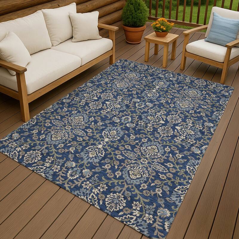 Machine Washable Indoor/ Outdoor Traditional Hartman Chantille Rug - Navy - 9' x 12'