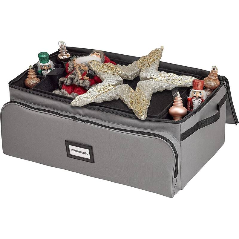 Premium Christmas Ornament Storage Box - Hold Up to 72 - 3 Inch Ornaments, + 8 Side Slots for Figurines, Nutcrackers, etc.