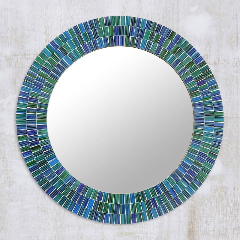 NOVICA Ocean Layers Glass Mosaic Wall Mirror