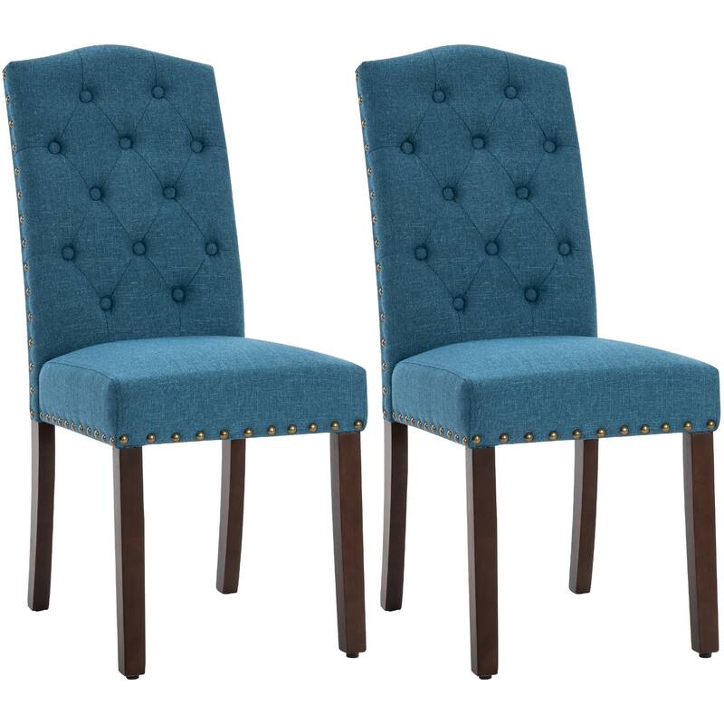 Fabric Upholstered Tufted High Back Dining Chairs with Nailhead Trim