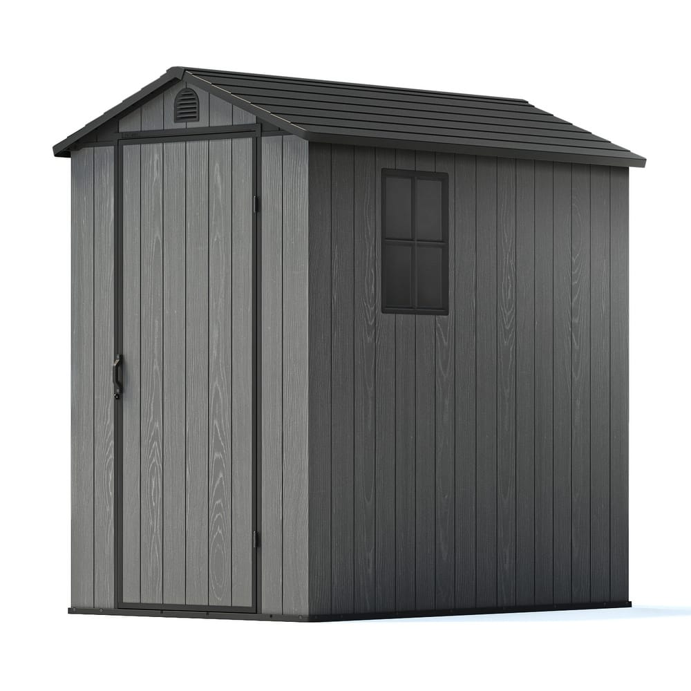 Patiowell 4' x 4' & 4' x 6' & 4' x 8' Plastic Outdoor Storage Shed, Resin Shed with Floor and Window for Patio Furniture,Tools