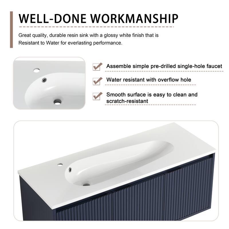 48" Floating Bathroom Vanity with Drop-Shaped Resin Sink