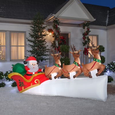 Gemmy Christmas Inflatable Santa's Sleigh with Flying Reindeer, 5.5 ft Tall
