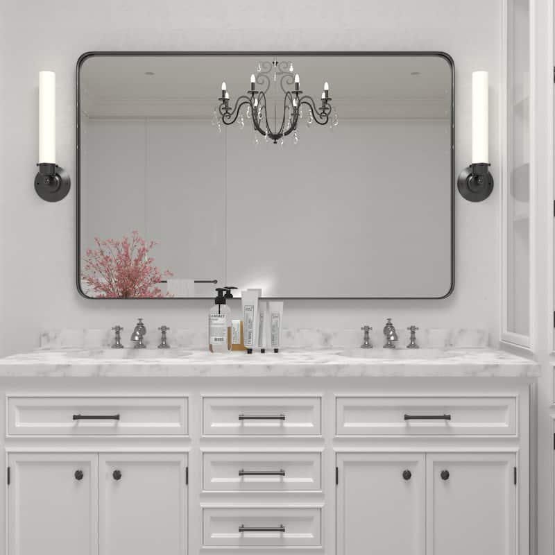 Modern Rectangle Bathroom Vanity Mirror with Metal Frame and Round Corners for Vertical/Horizontal