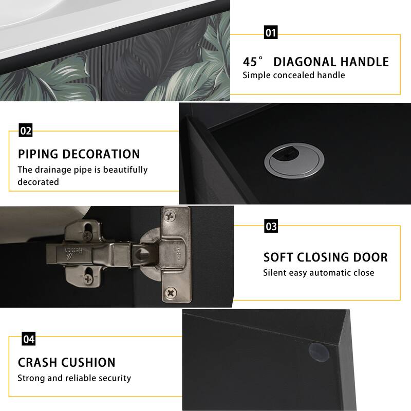 30" Floating Wall-Mounted Bathroom Vanity with Soft-Close Door Hinges, Ceramic Sink & Ample Storage