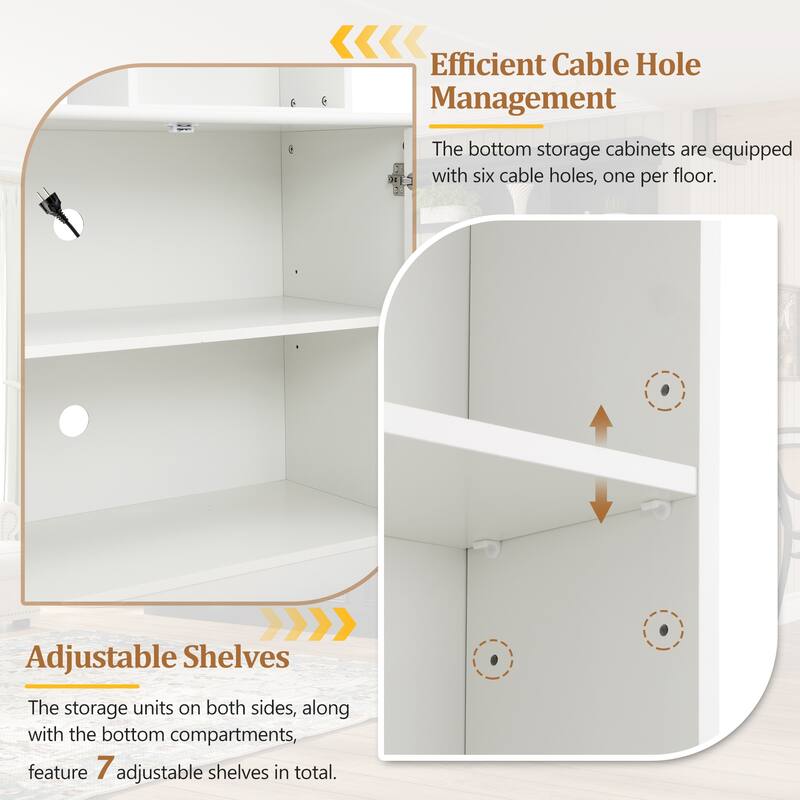 4-Piece Wall Unit Entertainment Center with Bookshelf for TVs Up to 70", Mid-Century Modern 97.4" TV Stand with Adjustable Shelf