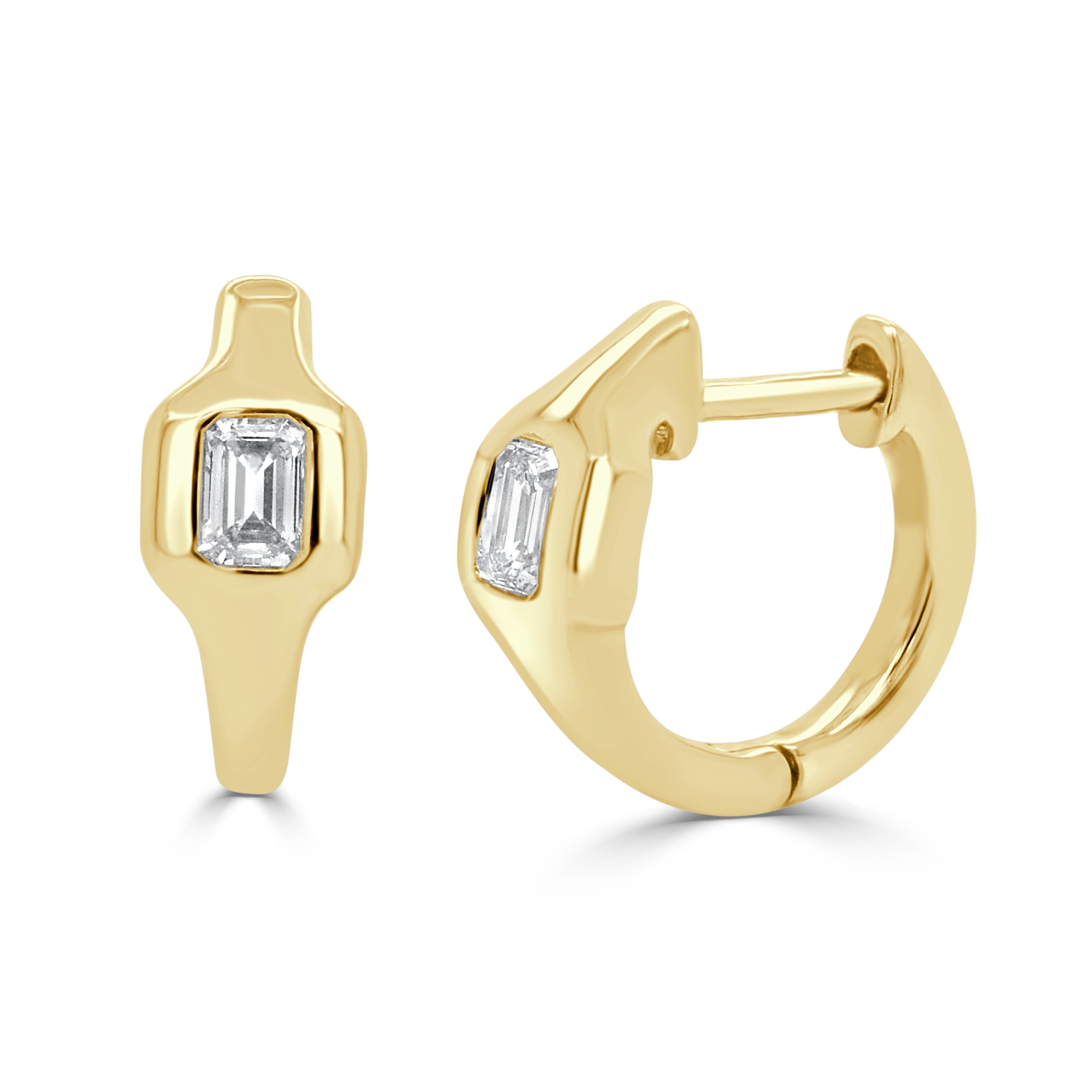 Joelle Collection 14K Yellow Gold Emerald Cut Diamond Huggie Earrings