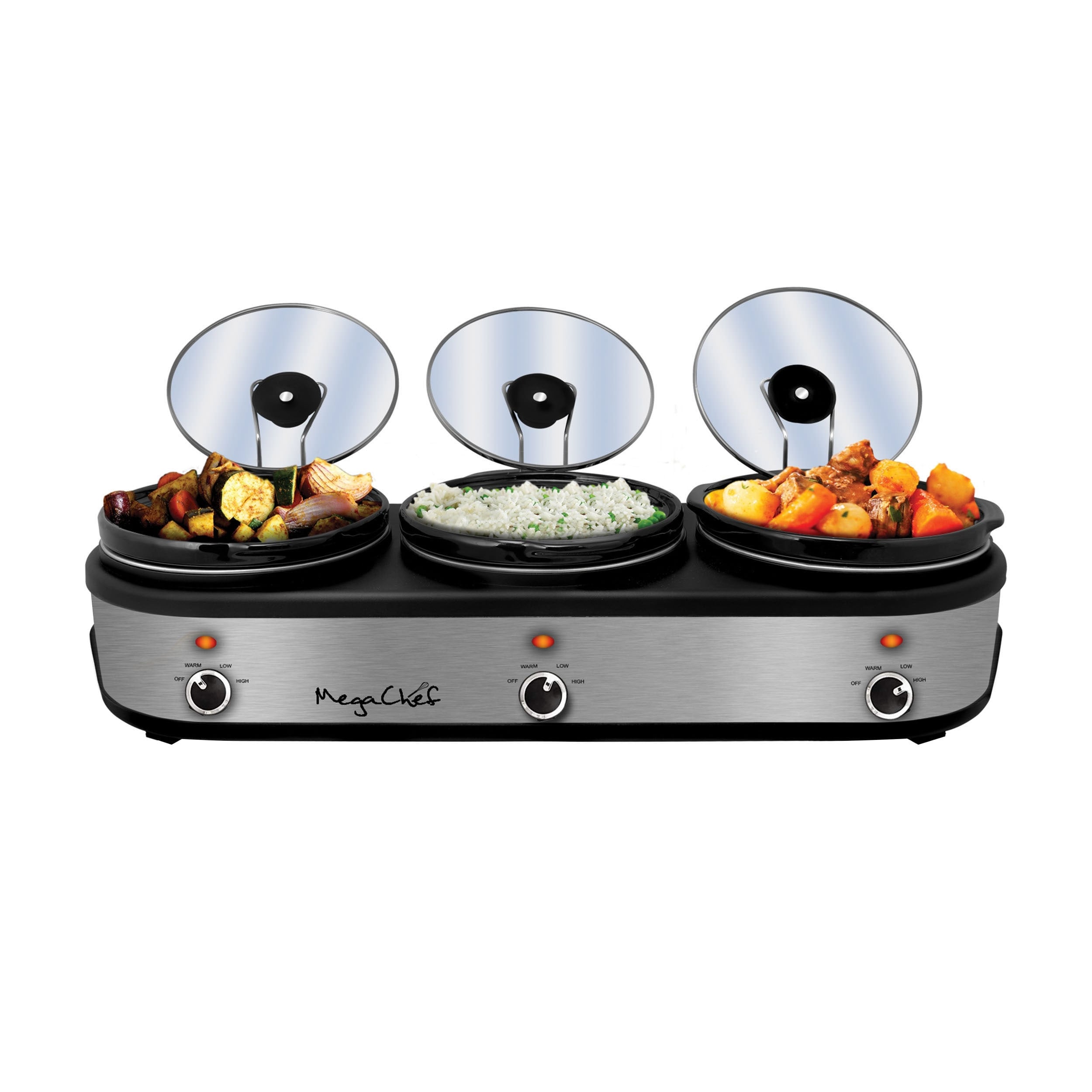 MegaChef Buffet Server Slow Cooker with Triple 2.5 Quart Cooking Pots