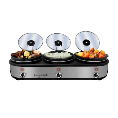 MegaChef Buffet Server Slow Cooker with Triple 2.5 Quart Cooking Pots