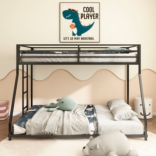 Adam Twin Over Full Bunk Bed, Black, for Kids & Adults