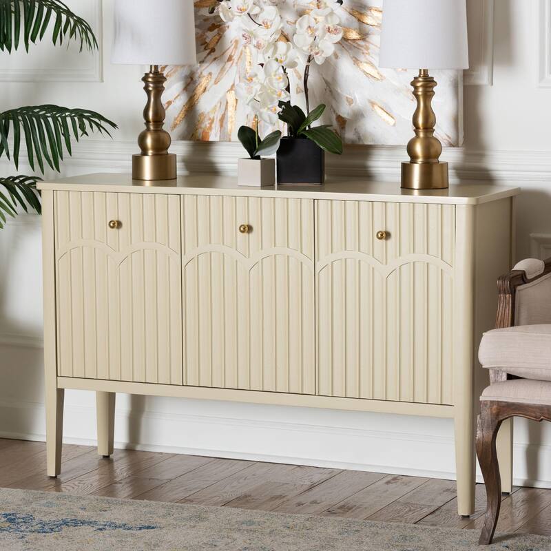 Leeba Sideboard - Modern Storage Buffet Console with Fluted Wood and Scalloped Molding for Kitchen or Dining Room