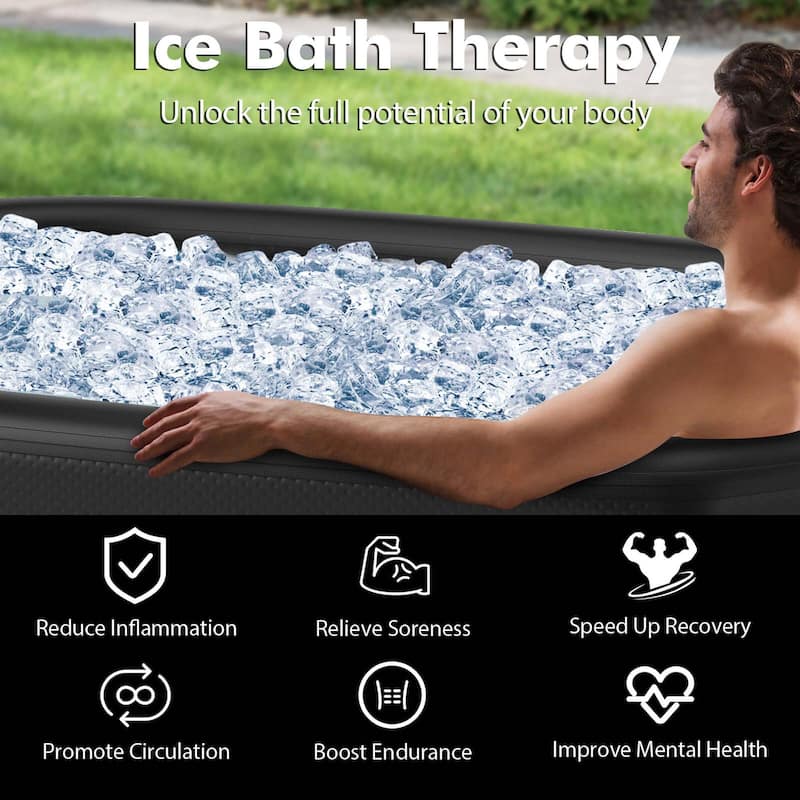 129 Gal Oval Ice Bath Tub Inflatable Cold Plunge Tub w/ Lid & Pump