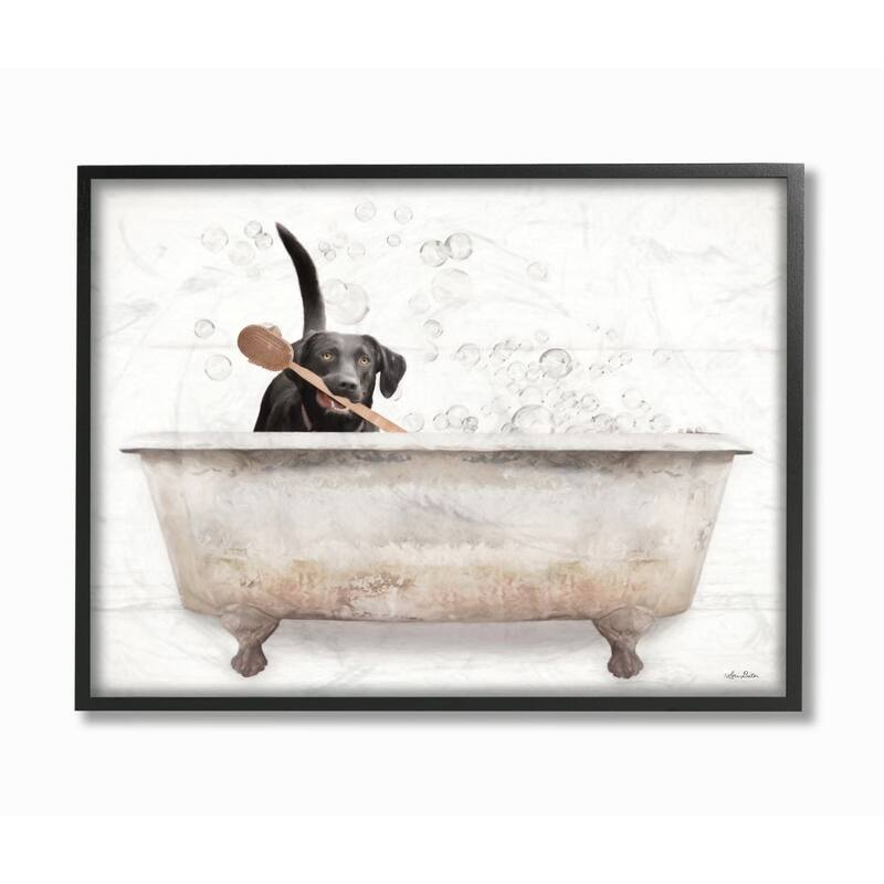 Stupell Happy Labrador in Rustic Bubble Bath Design Framed Wall Art - Multi-Color