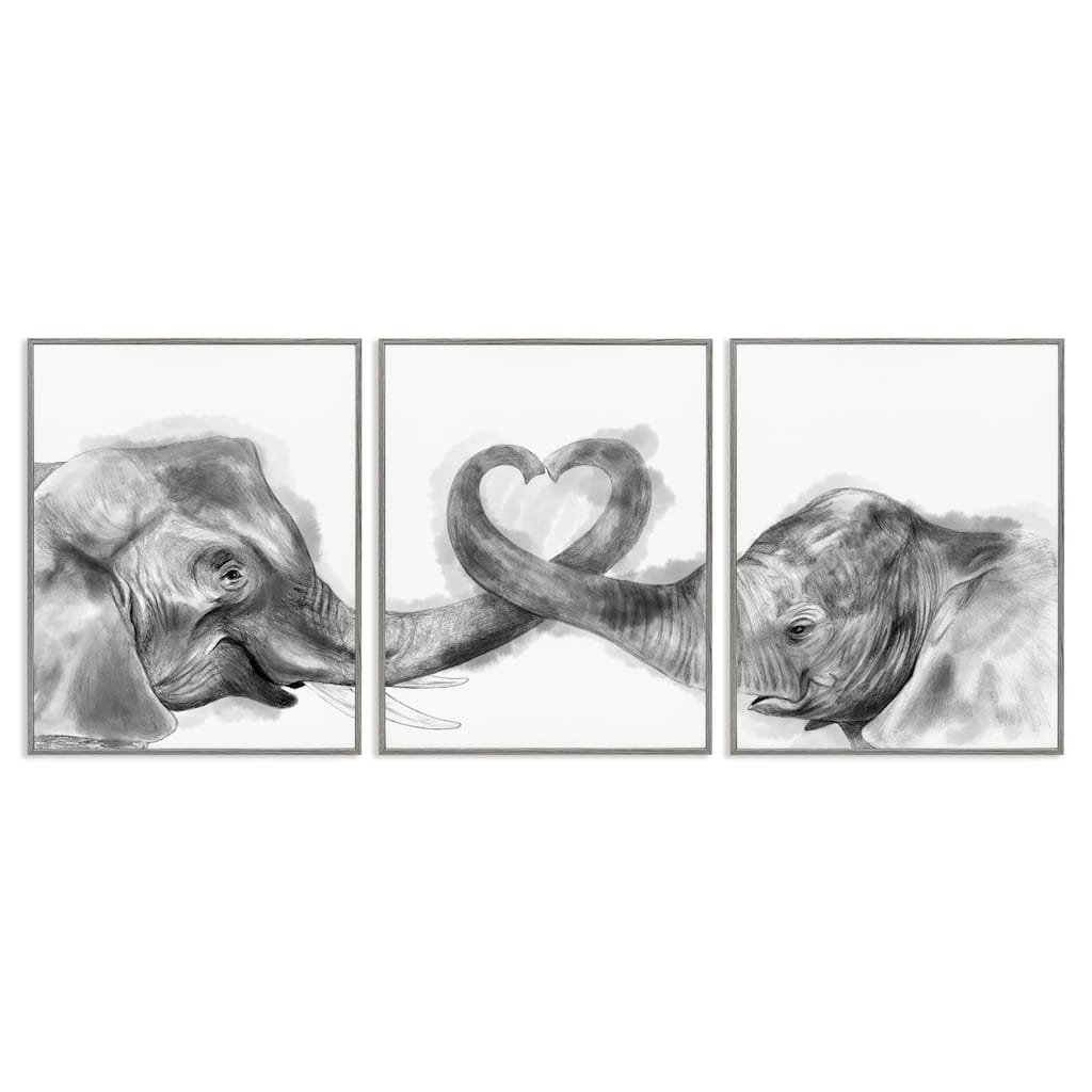 Stupell Elephant Trunk Heart Jungle Animal Illustration, 3pc Multi Piece Framed Wall Art Set
