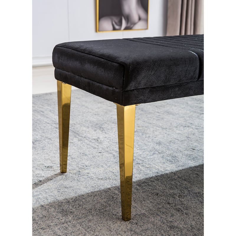 Modern Luxury Upholstered Bench Dining Room Channel Ottoman with Gold Stainless Steel Legs