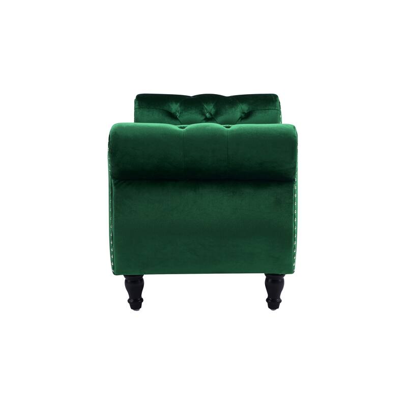 51.25" Velvet Storage Ottoman Bench with Rolled Arms and Wood Legs