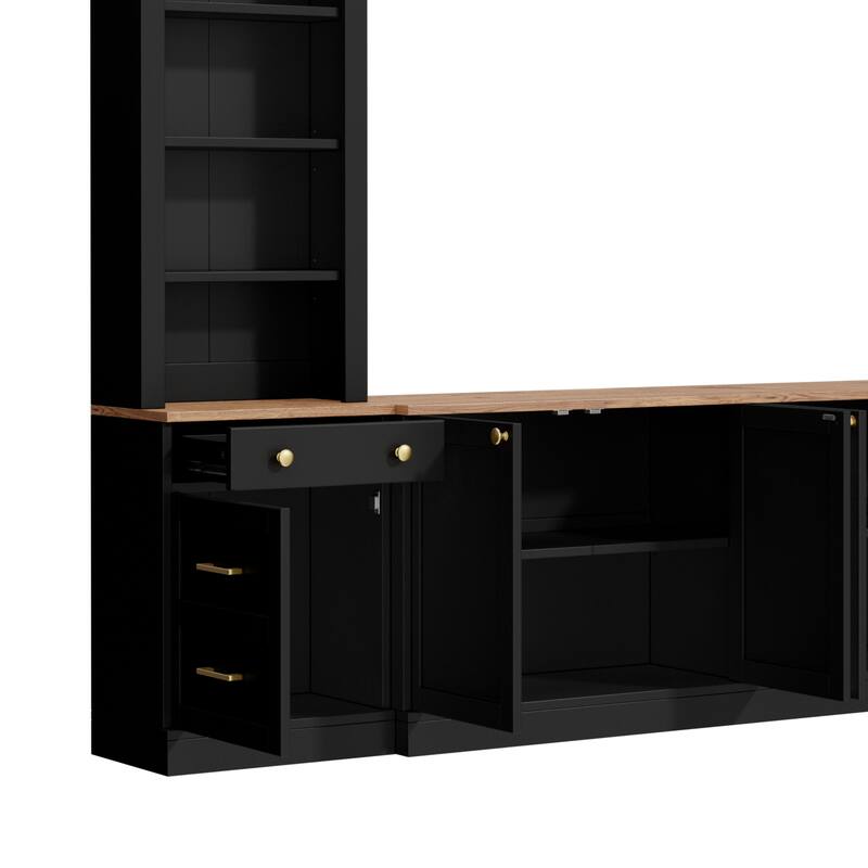 Farmhouse Arched Entertainment Center Wall Unit with Bookshelf,for TVs Up to 70",106"Multi-Functional Media Console with Drawer