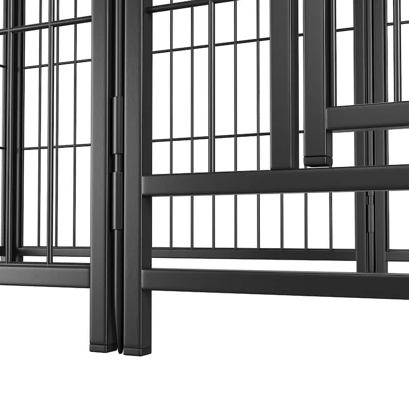 Black Iron Dog Fence Outdoor Pen Modular Rust-Resistant Design - 52” L x 52” W x 32” H