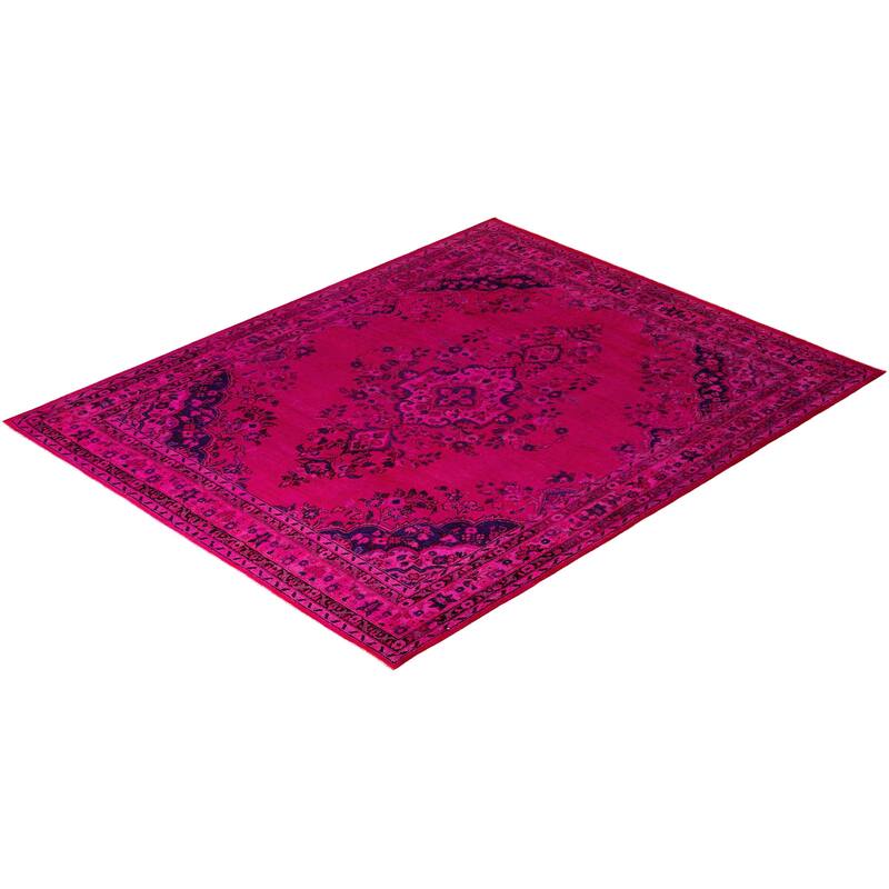 Overton Hand Knotted Wool Vintage Inspired Modern Contemporary Overdyed Pink Area Rug - 7' 1" x 8' 5"