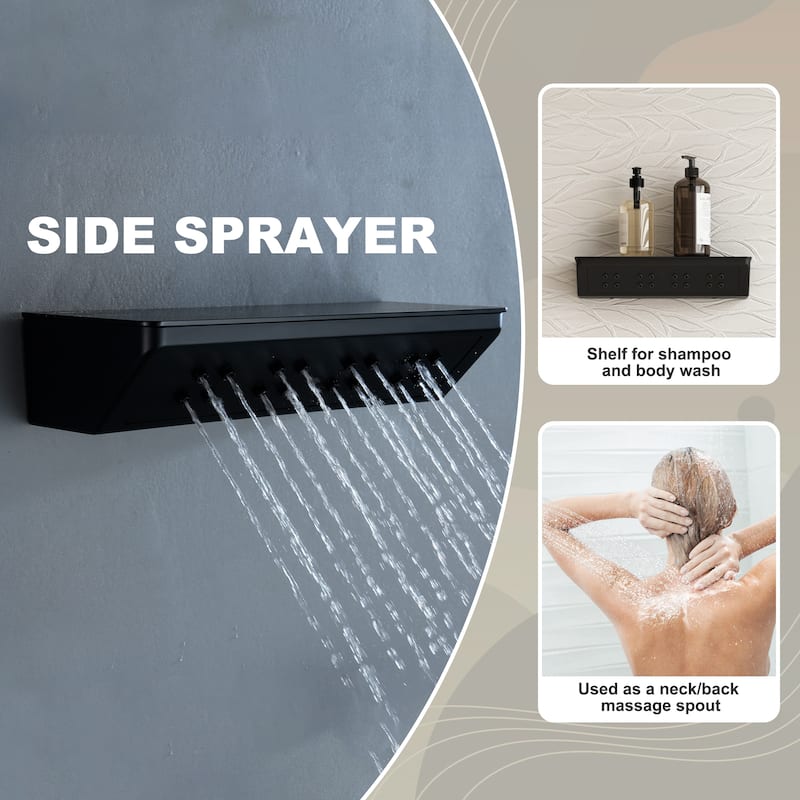 3-Spray Shower Faucet Set 10" Wall Mounted Thermostatic Shower Head with Body Jets and Handheld Shower in Matte Black