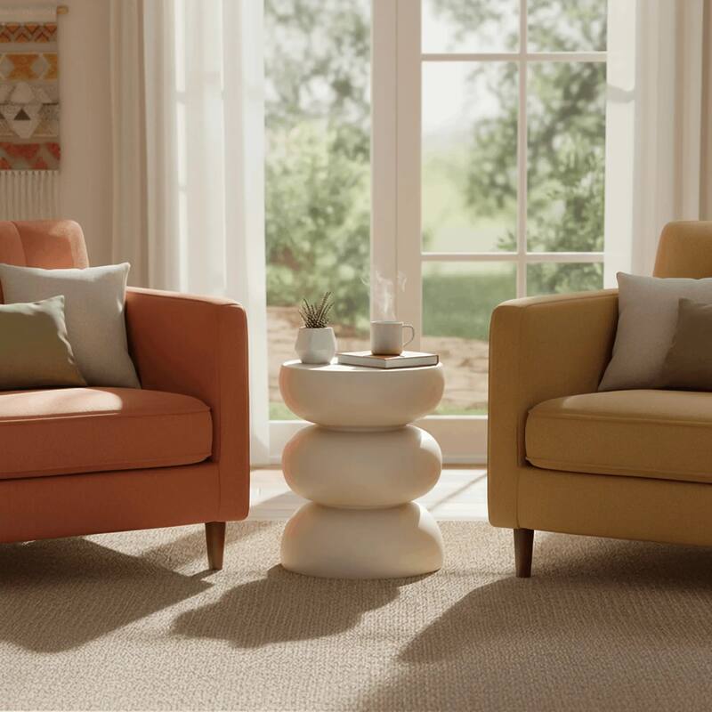 Sonia 13" Round Fiberstone Side Table with Three-Tier Design and Powder-Coated Finish