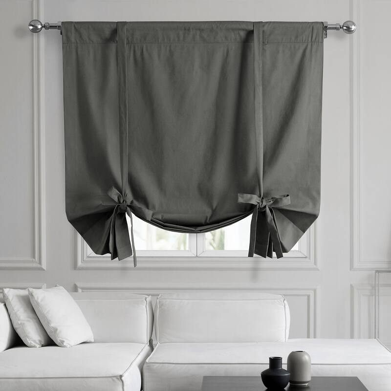 Exclusive Fabrics Solid Cotton Tie-Up Window Shade (1 Panel) - 46 X 63 - Millstone Gray