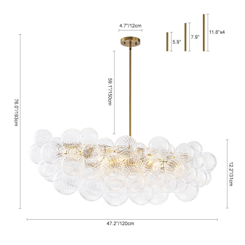 Glam 6-Light Waxing Crescent Striped Glass Cluster Bubble Chandelier - 47.2 in