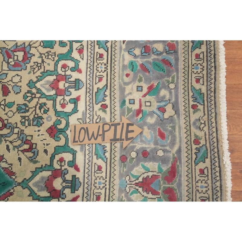 Hand Knotted Oriental 100% Wool Carpet Traditional Floral Beige & Ivories Tabriz Area Rug - 10' 9'' X 8' 0''