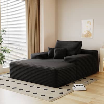 Modern Black Corduroy Sofa Bed Lounger (No Assembly, 51x68x25 inches)
